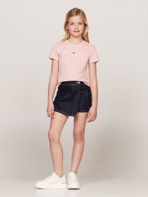 t-shirt slim fit con logo rosa da bambine tommy hilfiger