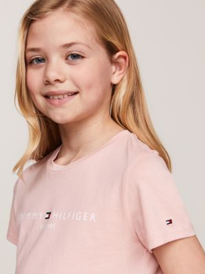 t-shirt slim fit con logo rosa da bambine tommy hilfiger