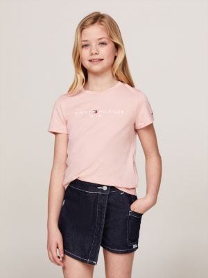 t-shirt slim fit con logo pink da bambine tommy hilfiger