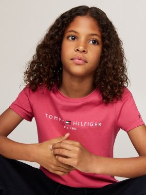 pink logo slim t-shirt for girls tommy hilfiger