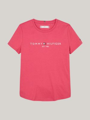 t-shirt ajusté à logo rose pour filles tommy hilfiger