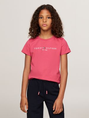 t-shirt ajusté à logo rose pour filles tommy hilfiger