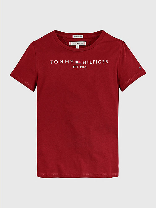t-shirt essential in cotone con logo rosso da girls tommy hilfiger