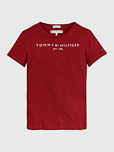 red essential crew neck jersey t-shirt for girls tommy hilfiger