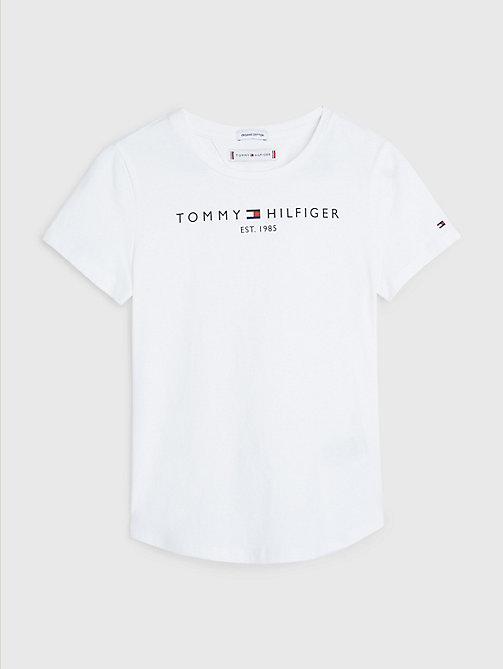 white essential logo organic cotton t-shirt for girls tommy hilfiger