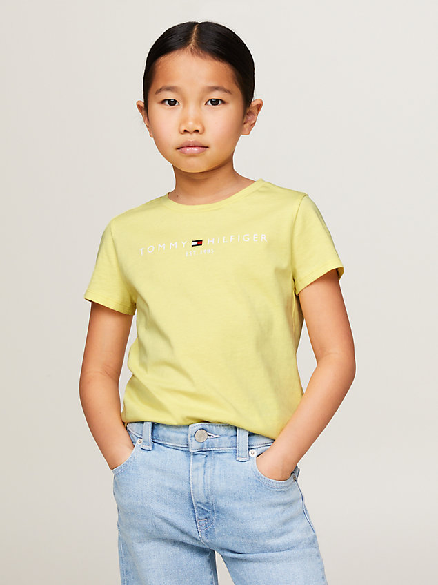 yellow essential logo slim fit t-shirt for girls tommy hilfiger