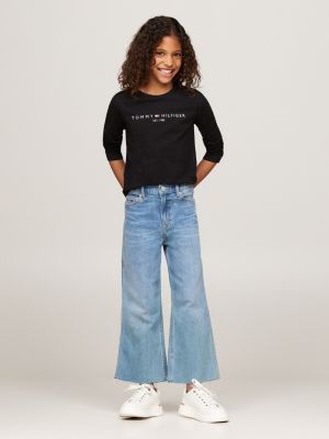 t-shirt ajusté à manches longues et logo noir pour filles tommy hilfiger
