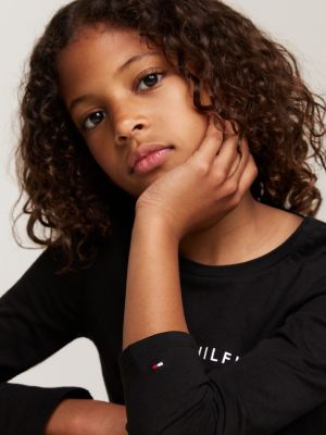 t-shirt ajusté à manches longues et logo noir pour filles tommy hilfiger