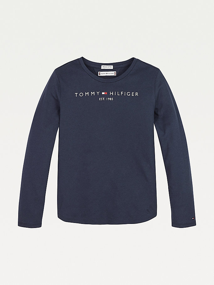 blue essential organic cotton long sleeve t-shirt for girls tommy hilfiger