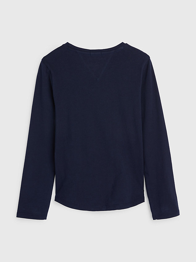 blue essential longsleeve t-shirt met logo voor meisjes - tommy hilfiger