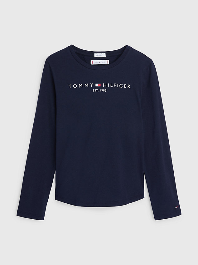 blue essential longsleeve t-shirt met logo voor meisjes - tommy hilfiger