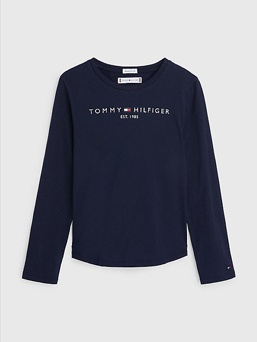 blue essential long sleeve organic cotton t-shirt for girls tommy hilfiger