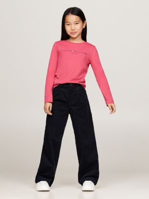 t-shirt ajusté à manches longues et logo rose pour filles tommy hilfiger