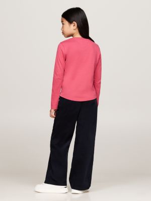 pink logo long sleeve slim t-shirt for girls tommy hilfiger