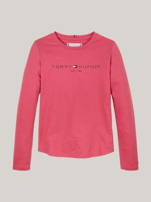 rosa slim fit langarmshirt mit logo für mädchen - tommy hilfiger