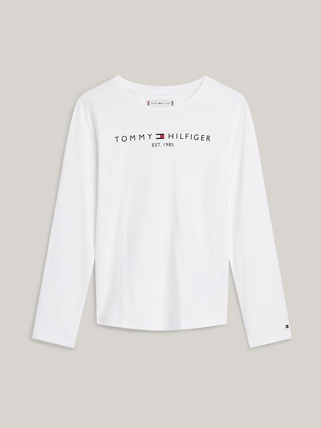 t-shirt essential con logo a maniche lunghe white da bambina tommy hilfiger