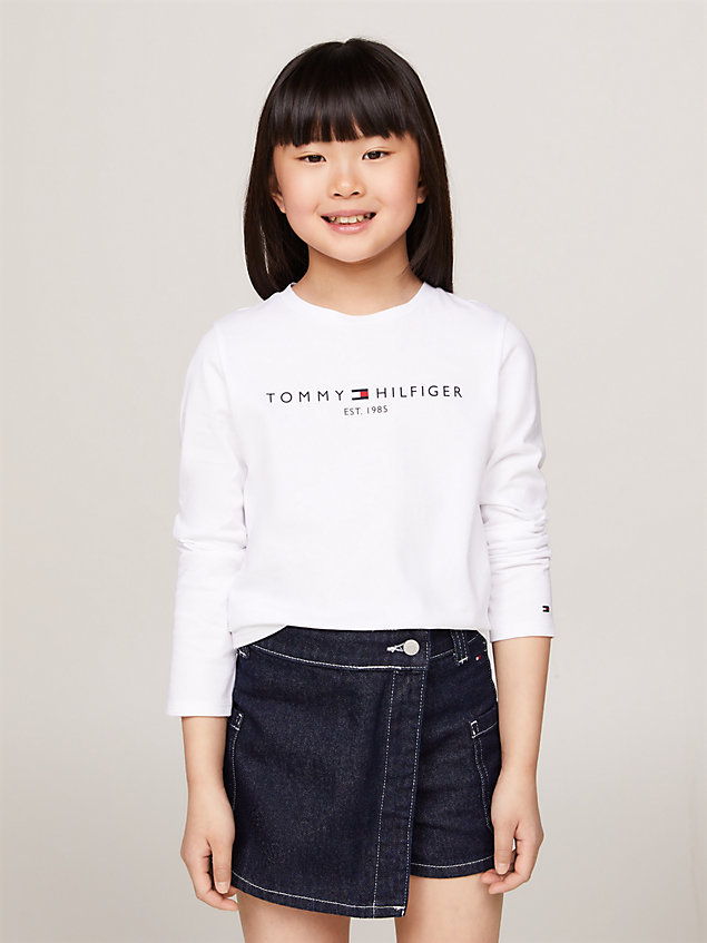 white essential langarmshirt mit logo für maedchen - tommy hilfiger
