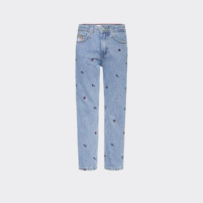 Flag Star Embroidery Straight Fit Jeans 