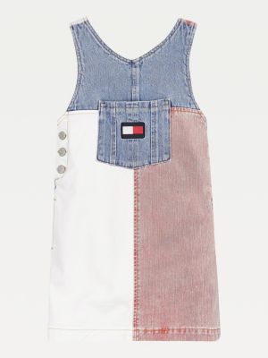 Colour-Blocked Denim Pinafore Dress 