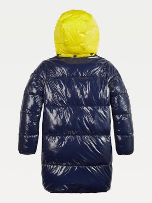 High Shine Padded Long Puffer Coat BLUE Tommy Hilfiger