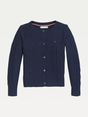 blue cable knit cardigan
