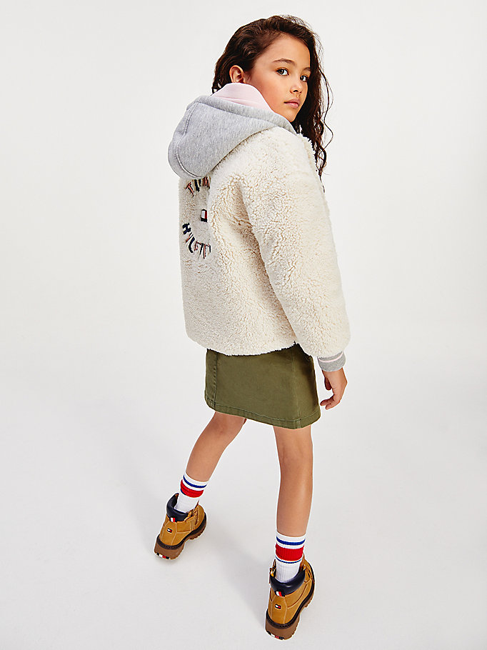 yellow sherpa hooded jacket for girls tommy hilfiger