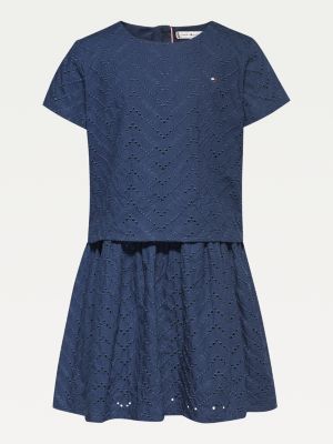 Organic Cotton Broderie Anglaise Layered Dress Blue Tommy Hilfiger 