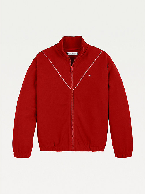 rood sweatshirt met rits en logotape voor girls - tommy hilfiger