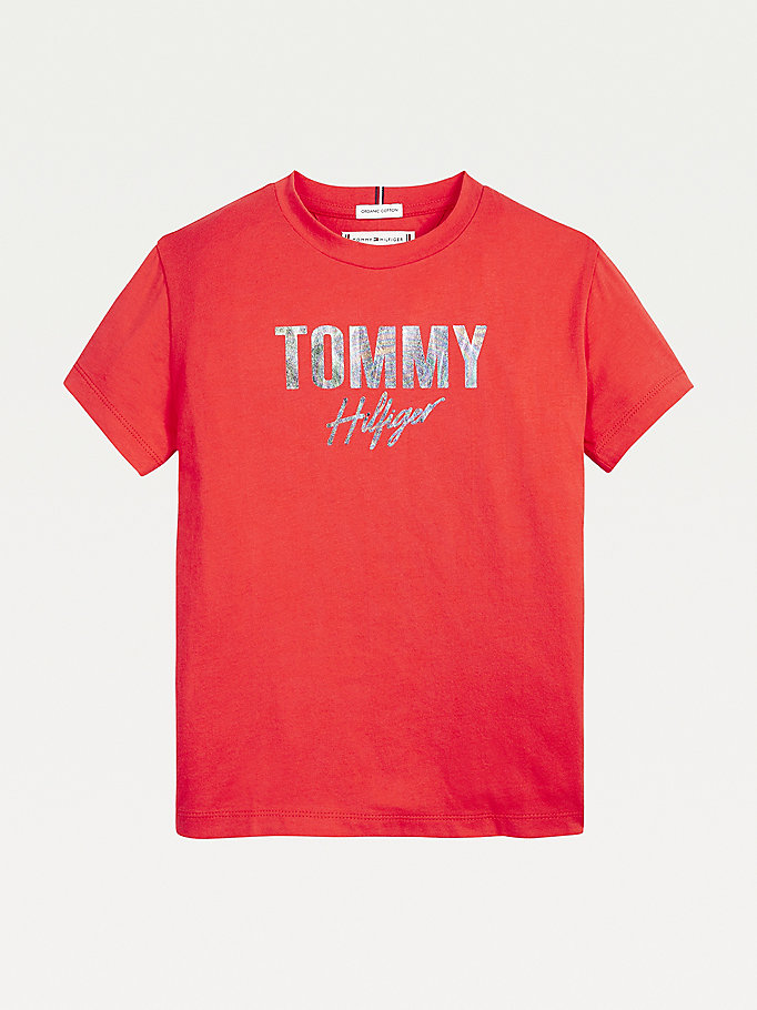red tommy script t-shirt for girls tommy hilfiger