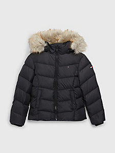 black essential padded hooded jacket for girls tommy hilfiger