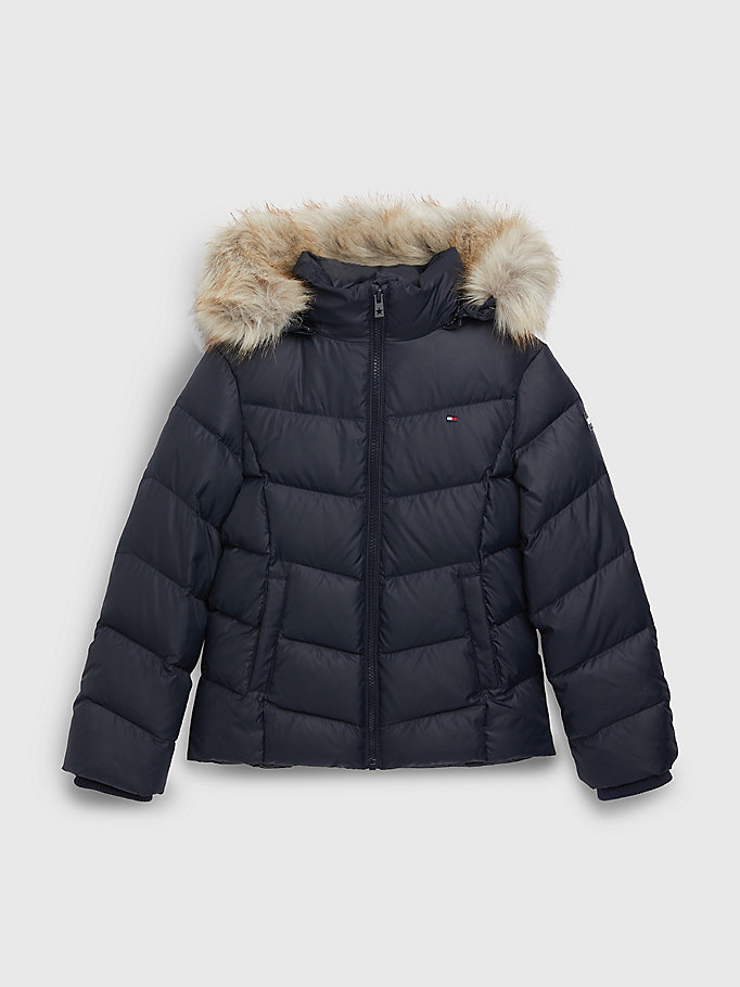 blue essential padded hooded jacket for girls tommy hilfiger