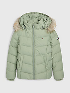 green essential padded hooded jacket for girls tommy hilfiger