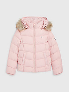 pink essential padded hooded jacket for girls tommy hilfiger
