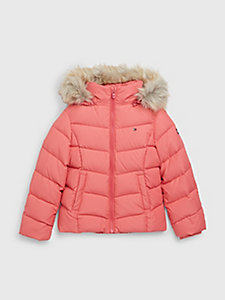 veste essential matelassée à capuche rose pour filles tommy hilfiger