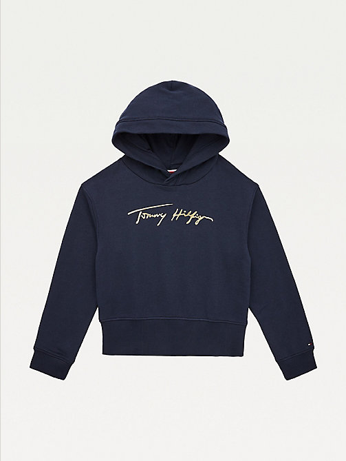 blauw puur katoenen hoodie met signature-logo voor girls - tommy hilfiger