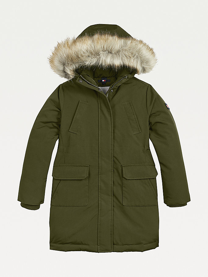 green hooded padded parka for girls tommy hilfiger