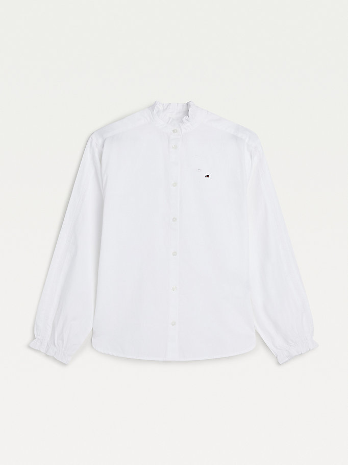 white organic cotton ruffle shirt for girls tommy hilfiger