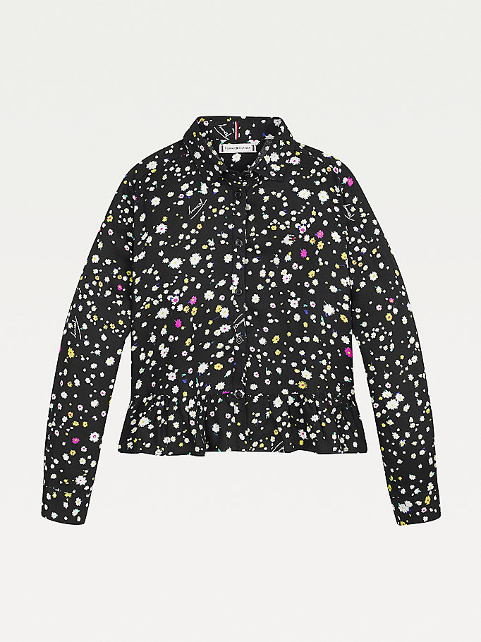 black floral viscose peplum shirt for girls tommy hilfiger
