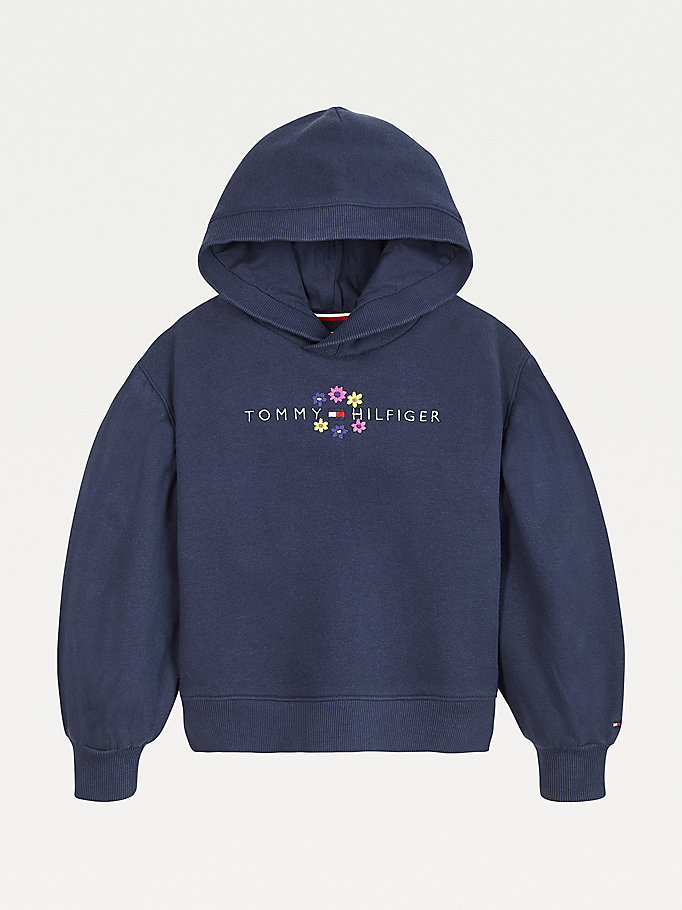 blue flower embroidery hoody for girls tommy hilfiger