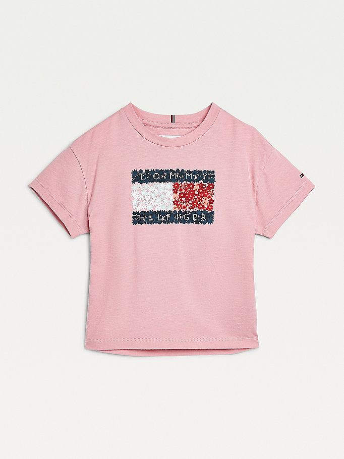 pink flower flag t-shirt for girls tommy hilfiger