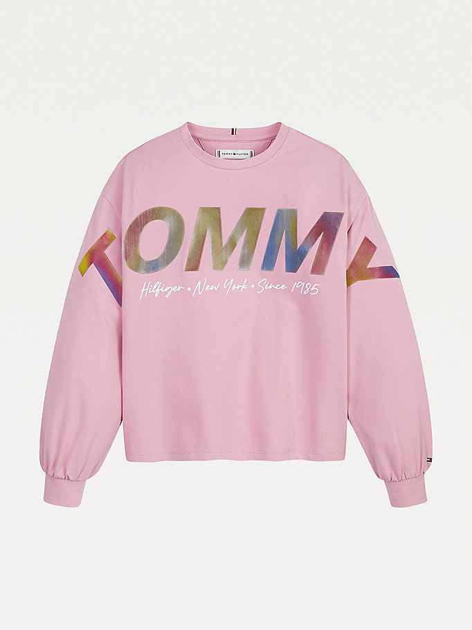 pink metallic logo long sleeve t-shirt for girls tommy hilfiger