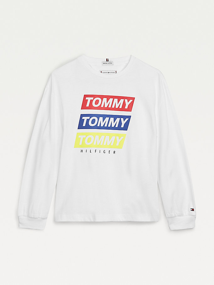 white graphic print long sleeve t-shirt for girls tommy hilfiger
