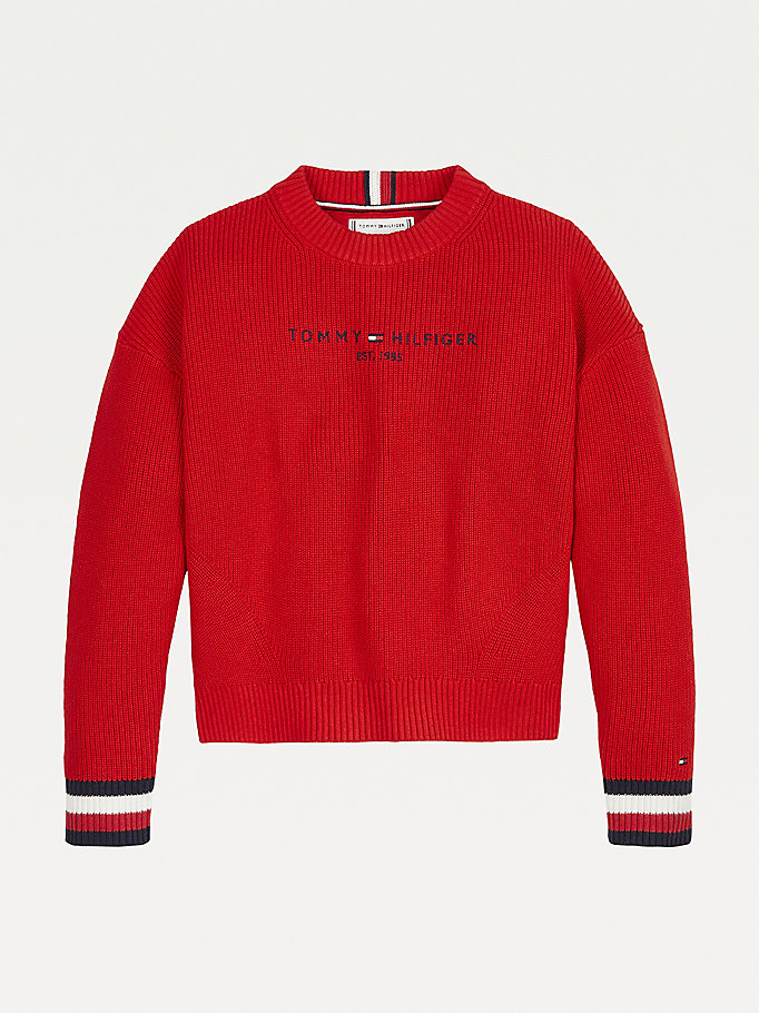 rood essential trui met logo voor girls - tommy hilfiger
