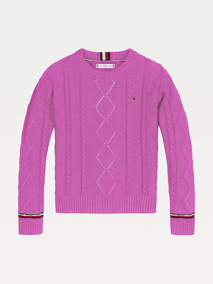 paars essential kabelgebreide trui voor girls - tommy hilfiger