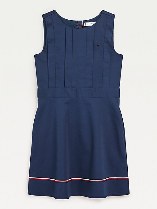 blue cotton fit & flare sleeveless dress for girls tommy hilfiger
