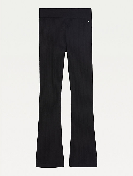 czarny prążkowane spodnie z rozszerzanymi nogawkami dla girls - tommy hilfiger