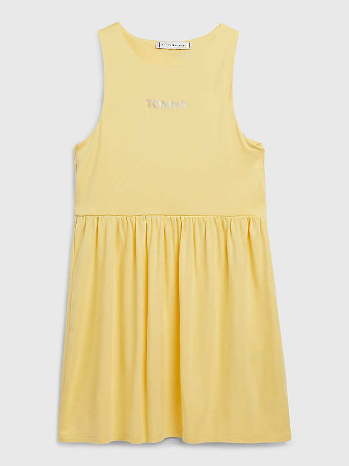 yellow metallic logo sleeveless dress for girls tommy hilfiger