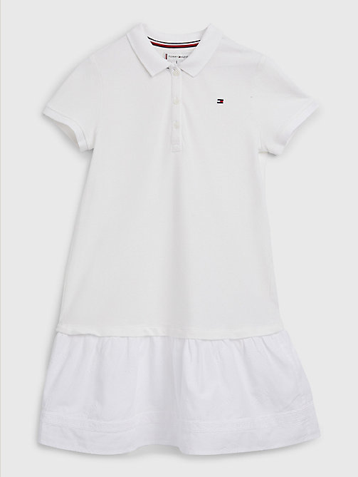 white schiffli embroidery polo dress for girls tommy hilfiger