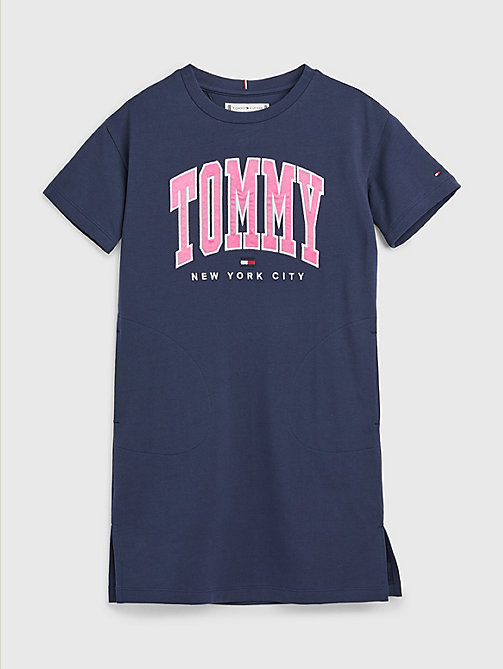 blau t-shirt-kleid im varsity-stil für girls - tommy hilfiger