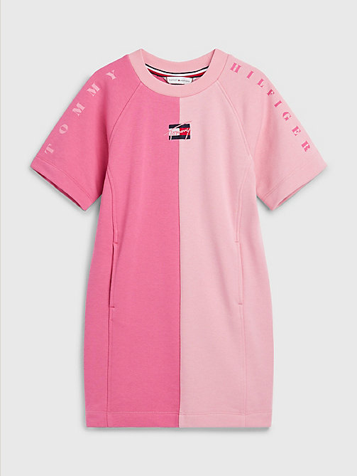 różowy dwukolorowa sukienka dresowa dla girls - tommy hilfiger
